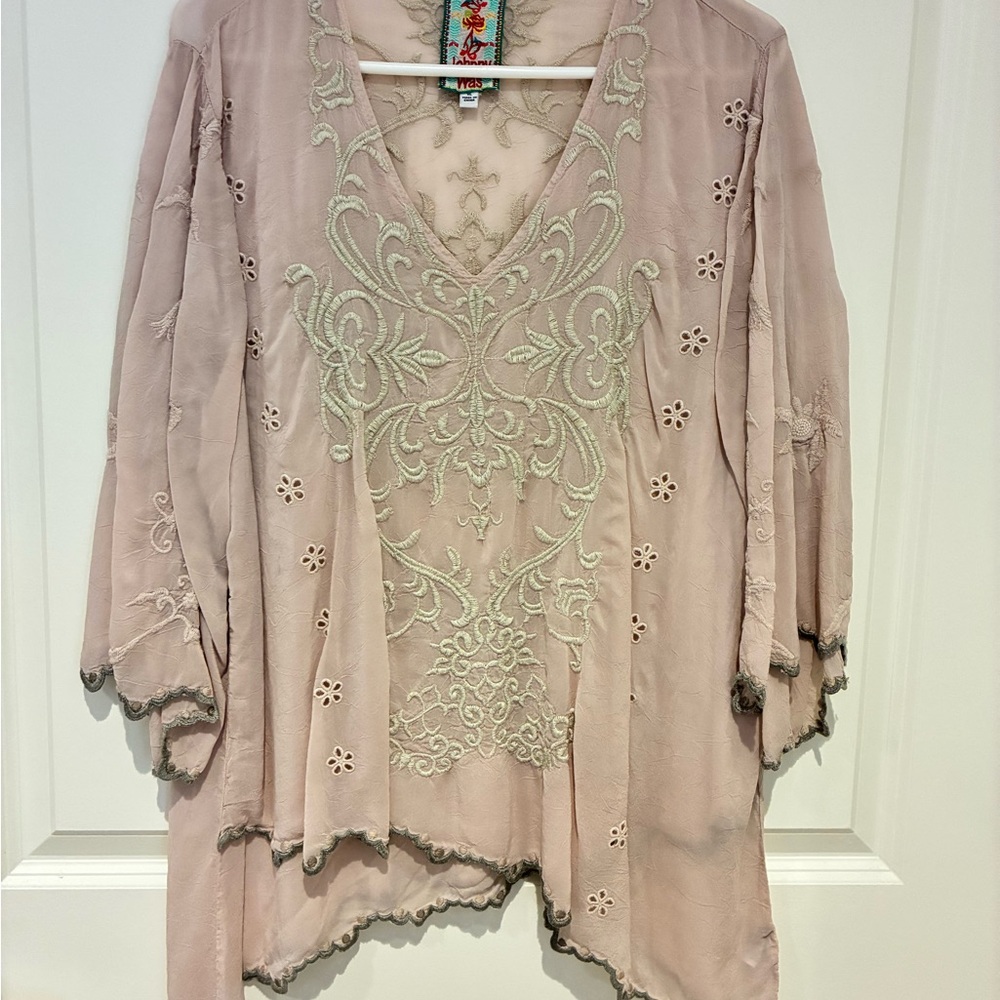 Johnny Was Embroidered Pink/Gray Women's Top